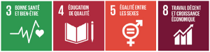 bonne santé et bien être
éducation de qualité
égalité entre les sexes
travail décent et croissance économique