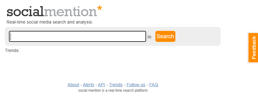 Social Mention homepage